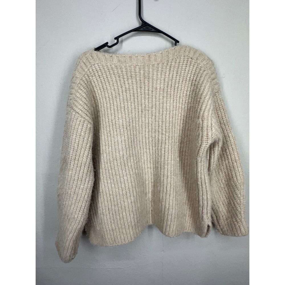 ZARA Sweater Womens XS-S Beige Ribbed Chunky Knit Oversized Boat Neck Pullover - Picture 10 of 12